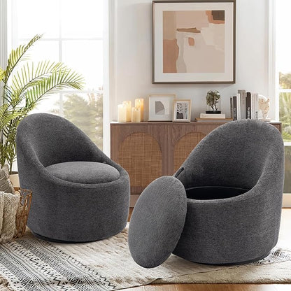 360° Swivel Accent Chair Set of 2, Mid-Century Modern Chair with Hidden Storge, Small Swivel Chair with Arms for Living Room/Office - Dark Grey