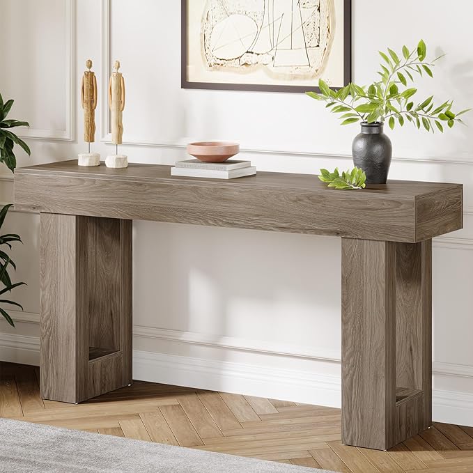 Tribesigns Farmhouse Console Table, 63-Inch Long Narrow Sofa Table Behind The Couch, Wooden Rectangular Entryway Table for Entrance, Hallway, Living Room (Grey)