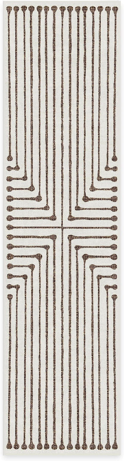RUGGABLE x Jonathan Adler Machine Washable Modern Runner Rug – Inkdrop Camel & Ivory 2.5x10, Stain-Resistant, Non-Slip – Washable Rug for Hallway, Entryway, Living Room & Kitchen–with Cushioned Pad