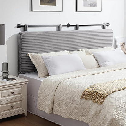 UEV King Headboard Only, Wall Mounted Hanging Upholstered Bed Head Board, Modern Vertical Channel Design of Fine Flannel, Elegant Grey Fluted Headboard for Bedroom (Grey, King Size)