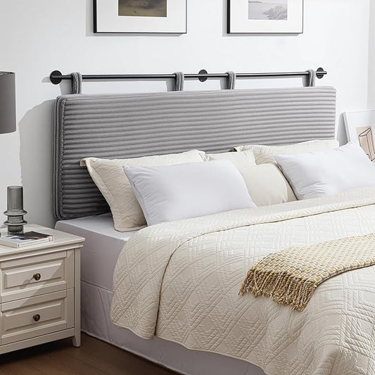 UEV King Headboard Only, Wall Mounted Hanging Upholstered Bed Head Board, Modern Vertical Channel Design of Fine Flannel, Elegant Grey Fluted Headboard for Bedroom (Grey, King Size)