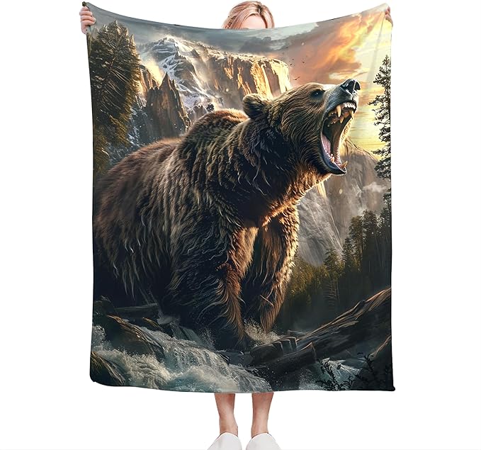 Bear Blanket Throw for Cabin Decor - Soft Warm Cozy Fleece for Girls, Boys, Men, Women, Kids, Adults - Couch, Sofa, Bed - 50"x40"
