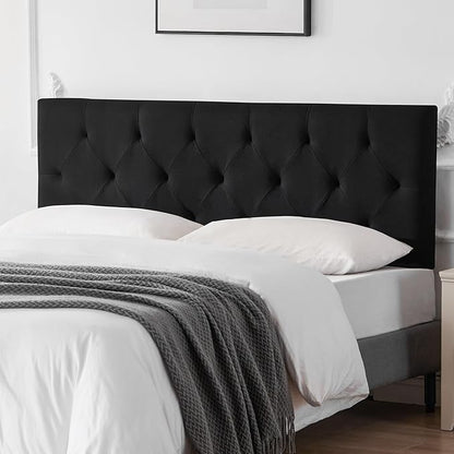 Linen Upholstered Headboard Twin Size, Diamond Tufting Solid Wood Twin XL Headboard Only, Adjustable Height from 37” to 51” Head Board, Dorm Bed Frame or Wall Mount Headboards, Black