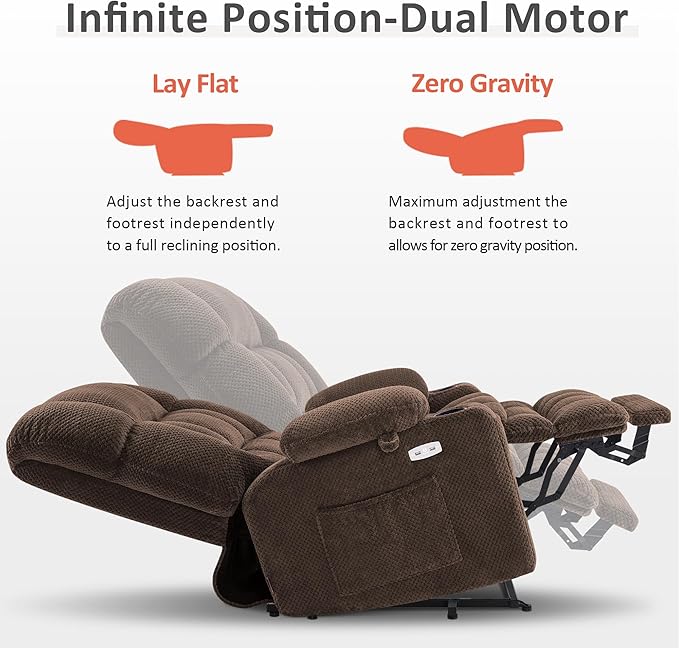 MCombo Oversized Power Lift Recliner Chair for Elderly, Dual Motor Lift Chair with Heat and Massage, Lay Flat Lift Chair for Big and Tall, Cup Holders, Fabric R7891 (Oversize, Mocha)