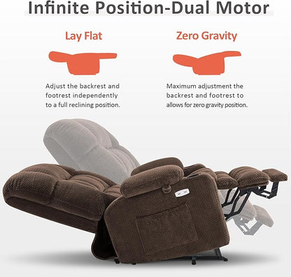 MCombo Dual Motor Power Lift Recliner Chair for Elderly, Lay Flat Lift Chair with Heat and Massage, Extra Wide Lift Recliner for Big People, Cup Holders, Fabric R7897 (Mocha, Medium-Wide)