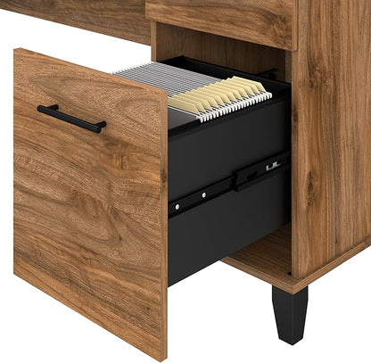 Bush Furniture 60-inch Home Office Desk with Drawers, Large Computer Table with Storage, Transitional Style, Somerset Collection, Fresh Walnut