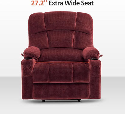 MCombo Oversized Dual Motor Power Lift Recliner Chair Sofa with Massage and Heat for Big Elderly People, Infinite Position, USB Ports, Fabric R7688 (Burgundy, Large-Oversize)