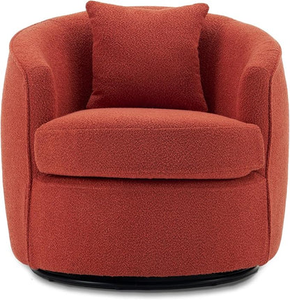 Swivel Accent Chair Set of 2, Modern Upholstered Boucle Barrel Arm Chairs with Pillow for Living Room, 360 Degree Round Swivel Sherpa Armchair with Round Base for Bedroom Club (2, Orange)