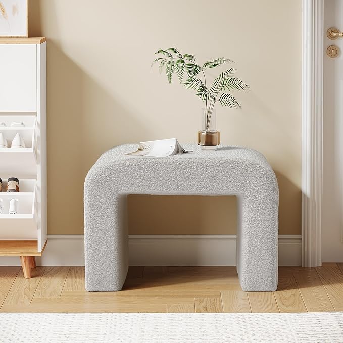 Tribesigns Vanity Stool, Arched Foot Rest for Couch, Large Foot Stool Ottoman, Modern Extra Seating for Living Room, Shoe Bench for Entryway, Dressing Chair for Bedroom, Fully Assembly, Light Gray