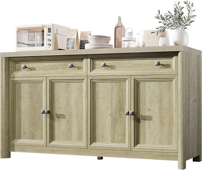 Farmhouse Buffet Cabinet with Storage, 59" Large Sideboard Credenza with Adjustable Shelves & 4 Doors, Wood Rustic Kitchen Coffee Bar Console for Table Living Room, Natural