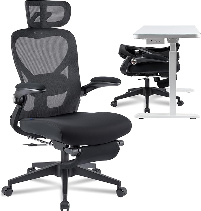 FLEXISPOT Foldex Ergonomic Office Chair, Folding Chair for Small Spaces with Lumbar Support, Flip-up Armrests, 3D Headrest, Desk Chairs with Footrest for Work,Video Game Foam Black