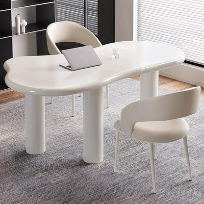 Modern Cream-White Office Desk with Beige Business Chair, Large Computer Table Set, Minimalist and Sturdy Workstation and Workstation, Ideal for Office, Home Office, and Gaming (Desk with Two Chairs)