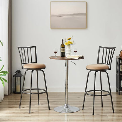 VECELO Bar Stools Adjustable Height, 24/29" Barstool Swivel Counter Stool with Upholstered Seat,Steel Bistro Pub Chairs, Straight Line Backrest