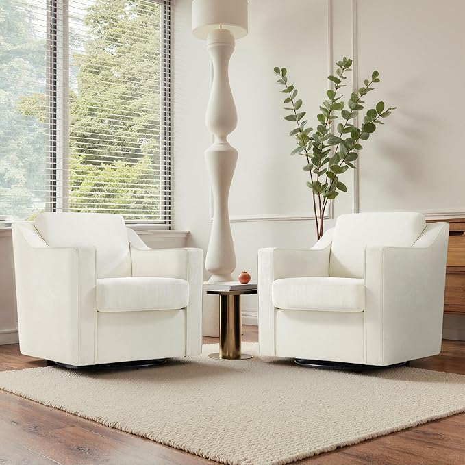 UIXE Swivel Accent Chair, Chenille Upholstered Arm Chair for Living Room, Modern Club Armchair Comfy Single Sofa Bedroom Reading Seat with Lumbar Pillow - Cream Beige