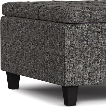 SIMPLIHOME Harrison 30 inch Wide Transitional Square Small Coffee Table Storage Ottoman in Ebony Tweed Polyester, Assembled, for The Living Room and Bedroom