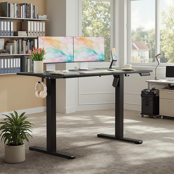 Homall Height Adjustable Electric Standing Desk, Memory Stand up Desk with Headphone Hook, Home Office Desks with Splice Board