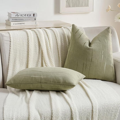 FUTEI Olive Green Chenille Decorative Throw Pillow Covers 24x24 Inch Set of 2,Soft Embossed Striped Textured European Cushion Case,Modern Home Decor for Couch Bed Living Room
