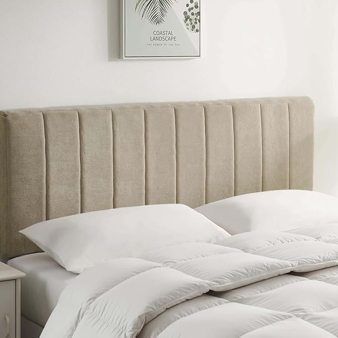 Upholstered Full Headboard - Easy Assemble Channel Stitched Headboard Full Size - Wall Mounted Headboards with 3D Soundproof Wall Panels Peel & Stick Floating Headboards, Linen