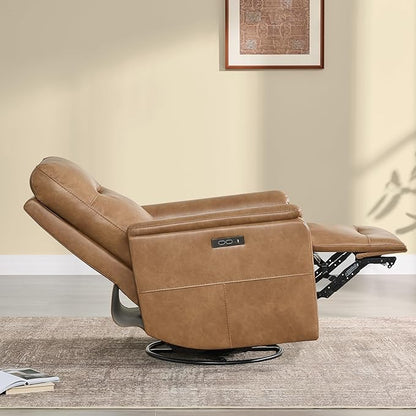 Watson & Whitely Power Recliner Chairs for Adults, Swivel Rocker Recliner W Power Headrest & Type-C Charger for Living Room, Faux Leather, Camel, RC015
