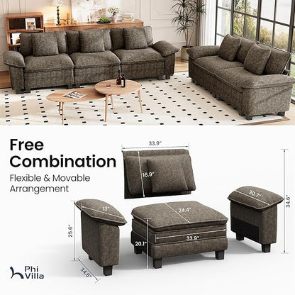 PHI VILLA Cloud Modular Couches Sets, 2 Pieces Comfy Sectional Sofa Set with Loveseat, 5-Seater Upholstered Couch for Living Room, Chenille Fabric, Smoky Grey