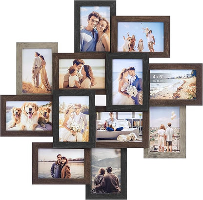 SONGMICS 4x6 Collage Picture Frames, 12-Pack Photo Collage Frame for Wall Decor, Glass Front, Assembly Required,Christmas Gift, Maroon Brown, Heather Greige, Ash Black URPF022M01