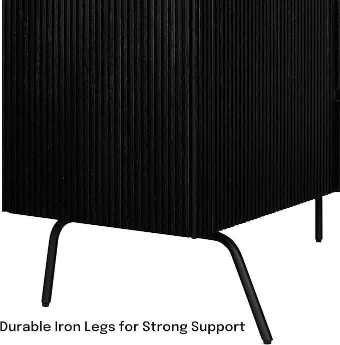 NTC Veil Large Sideboard with 2 Doors and 3 Drawers, Buffet Cabinet with Vertical Groove Design and Metal Legs, Storage Cabinet for Living Room, and Entryway, Effortless Assembly - Burnt Black