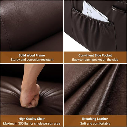 PU Leather Electric Power Lift Chair, Recliner Massage Chair with Remote Control and Side Pocket for Elderly, Power Lift Recliner Sofa with Heat and Massage for Living Room, Bedroom, Brown