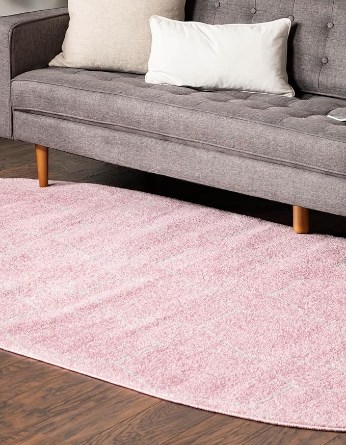 Unique Loom Trellis Frieze Collection Area Rug - Geometric (3' x 5' Oval, Light Pink/ Ivory)