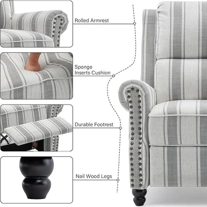 Recliner Chair, Modern Pushback Armchair with Adjustable Backrest & Footrest for Bedroom, Living Room-Grey Stripe,1 SEAT