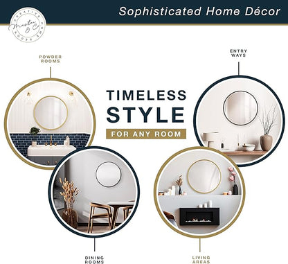 MCS Master & Co. 26in Round Metal Black Mirror, Modern Wall Hanging Large Mirror for Bathroom, Bedroom & Livingroom