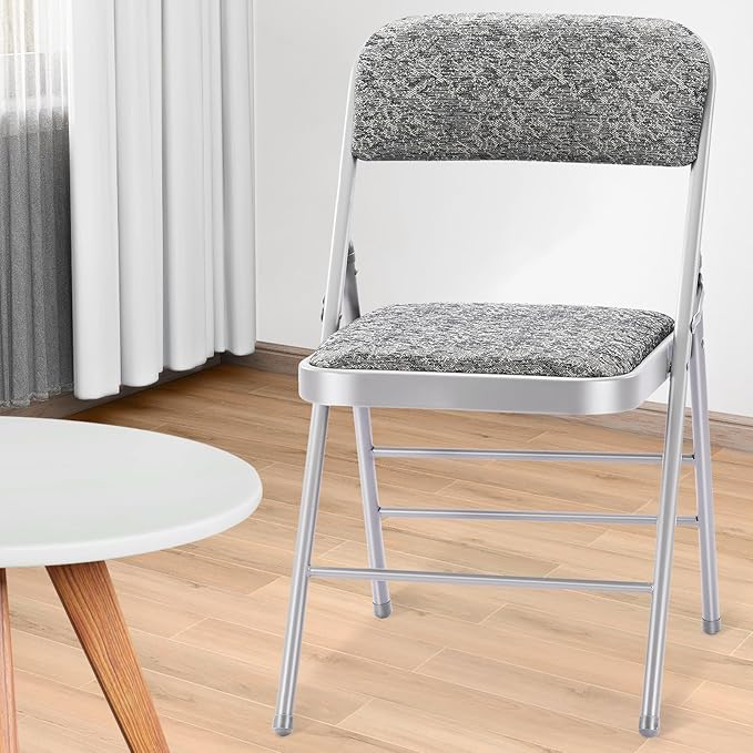 2 Pack Folding Chairs with Fabric Padded Cushion and Back, Commercial Grade Metal Chairs with Comfortable Fabric Cushion for Home and Office, for Indoor and Outdoor Events (2, Gray-Fabric)