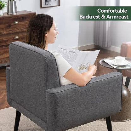 Accent Chair Set of 2, Fabric Modern Chair with Wooden Frame, Cozy Armchair Reading Chair with Comfy Back for Apartment, Living Room, Bedroom, Waiting Room, Small Space, Corner, Grey