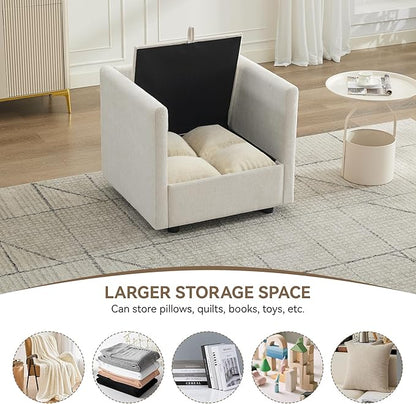 30" Cloud Modular Single Sofa Chair with Storage, Modern Upholstered Accent Chair Deep Seat, Chenille Reading Lounge Armchair for Living Room, Bedroom, Small Space, Beige