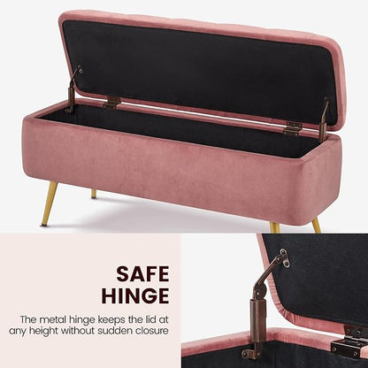 Yaheetech Ottoman with Storage 2pcs, Velvet Entryway Bench with Safety Hinge, Upholstered Bench with Seating for Bedroom, Living Room, Holds up to 519 lb, Pink