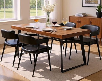 HNY Modern Dining Room Arm Chairs Set of 2, Retro Faux Leather Upholstered Barrel Dining Chairs with Arms Mid-Century Black Accent Chair with Metal Legs, Open-Back Kitchen Side Chair for Living Room