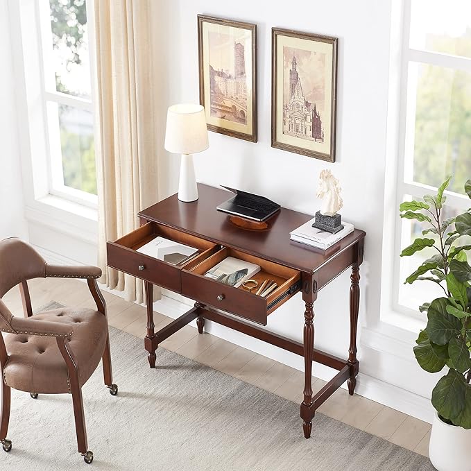 Solid Wood Computer Writing Desk with 2 Big Drawers 46.1" Wide Home Office Desk Workstation Big Rustic Study Table Furniture in Cherry for Home Office Bedroom Living Room, BSZ-1533WD