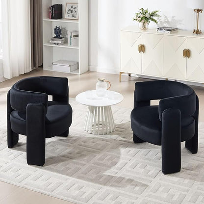 Set of 2 Accent Chairs with Arms, Upholstered Barrel Armchair with Curved Back, Comfy Single Side Chair for Reading, Living Room, Home Office, Black