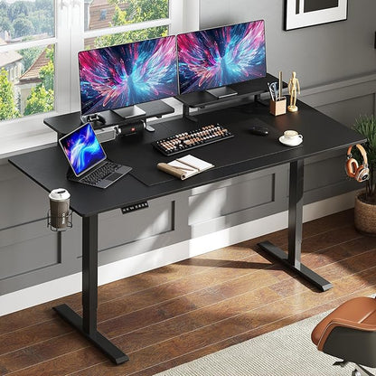 ONBRILL Standing Desk with 2 Adjustable Monitor Shelves, 71 x 24 Inches Electric Stand Up Desk with Memory Controller and Adjustable Height from 28-46 inches for Computer Workstations, Black