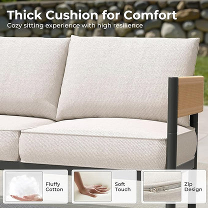 Grand patio 6-Piece Wicker Outdoor Furniture Set with Natural Thick Cushions and Coffee Table, Patio Sofa Conversation Set for Backyard, Balcony, Garden