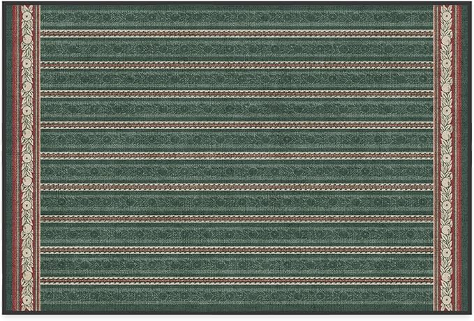 RUGGABLE x Morris & Co Machine Washable Area Rug – Fruit Stripe Spruce Green 2x3, Stain-Resistant, Non-Slip – Small Rugs for Living Room, Bedroom, Hallway, Entryway & Bathroom–with Standard Pad