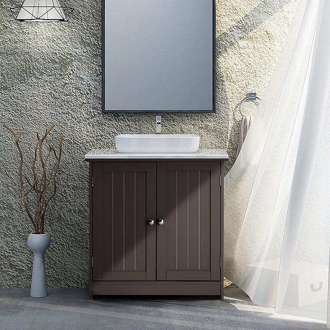 Bonnlo Pedestal Under Sink Storage Bathroom Vanity with 2 Doors Traditional Bathroom Cabinet Space Saver Organizer 23 5/8" x 11 7/16" x 23 5/8" (L x W x H) (Espresso)