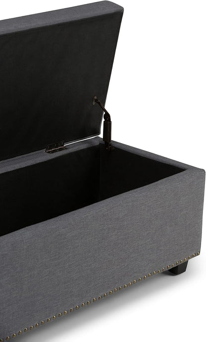 SIMPLIHOME Hamilton 48 inch Wide Transitional Rectangle Storage Ottoman in Slate Grey Linen Look Fabric, Assembled, For the Living Room, Entryway and Family Room