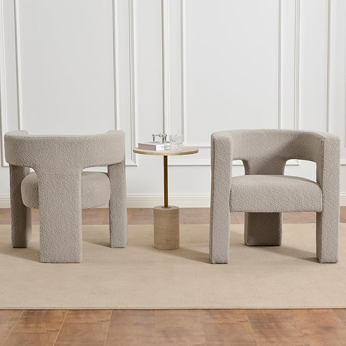 KINWELL 28" W Boucle Accent Chair Armchairs Set of 2, Upholstered Square Open-Back Barrel Chair, No Assembly Side Chair ArmChairs for Living Room Bedroom Lounge (Oatmeal)
