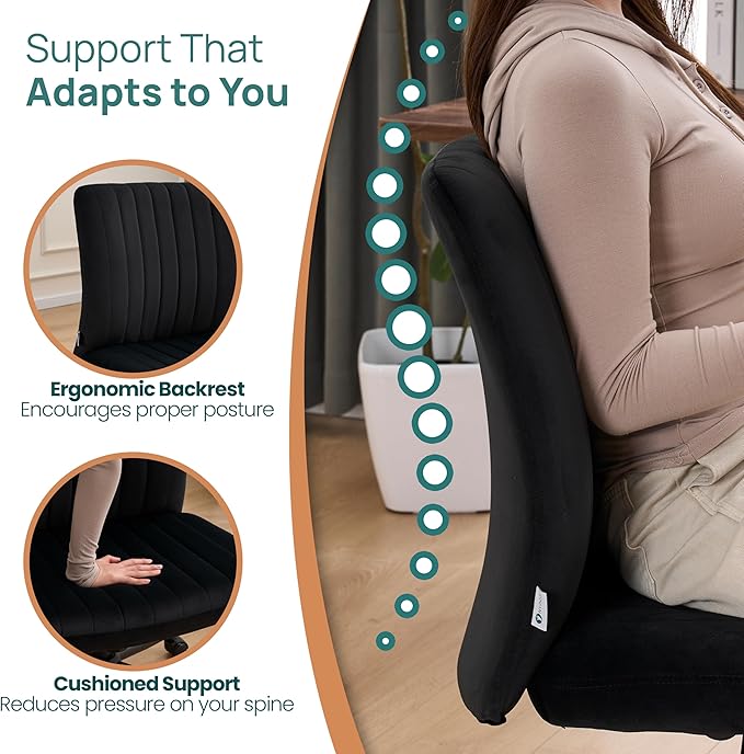 NYPOT Armless Desk Chair with Wheels for Criss Cross Sitting - Cross Legged Wide Armless Chair - Adjustable Vanity 360° Swivel Stool and 120° Rocking Wide Seat Comfy for Home and Office, Black Velvet