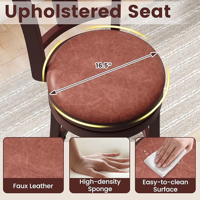 COSTWAY Barstools Set of 4, 30” Faux Leather Upholstered Bar Stools with High Backs and Footrests, Armless Kitchen Island Dining Chairs with Solid Wood Legs, Cappuccino (4, 30'' Seat Height)