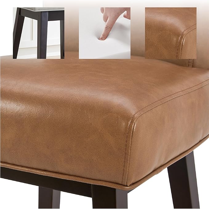 CHITA 26 Inch Counter Height Swivel Bar Stools Set of 2, FSC Certified Modern Upholstered Faux Leather Swivel Barstool Chair with Back, Saddle Brown