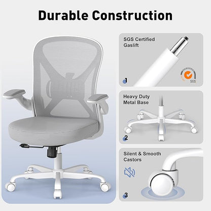 ZZH Ergonomic Office Chair Set of 8 with Adjustable Lumbar Support, Mesh Home Office Desk Chair with Wheels and Flip-up Arms, Grey
