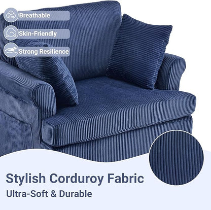Karl home 39" Swivel Accent Chair,Oversized Seat Armchair W/2 Pillows and 4 Pockets,Modern Upholstered Corduroy Barrel Chair,Comfy Single Sofa for Living Room,Reading,Bedroom and Office-Dark Blue