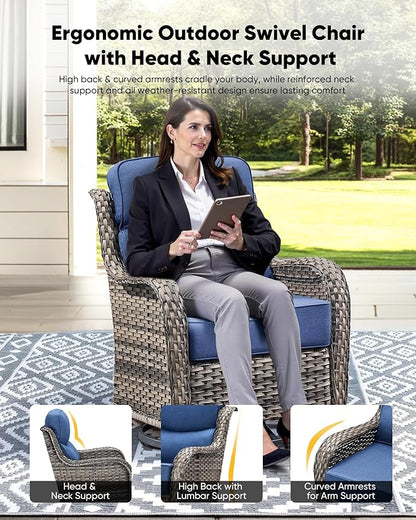 HUMMUH Wicker Patio Furniture Set 6 Inch Thick Cushion Outdoor Swivel Rocker Patio Chairs with Deep Seat Sofa 5PCS Outdoor Furniture Set for Porch Garden Deck