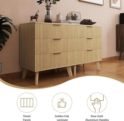 Fluted 3 Drawer Dressers, Modern Closet Dressers Chest of Drawers, Wood Storage Dresser Chest of Drawers Organizer for Bedroom Living Room Hallway Closet,Natural, 2 Sets